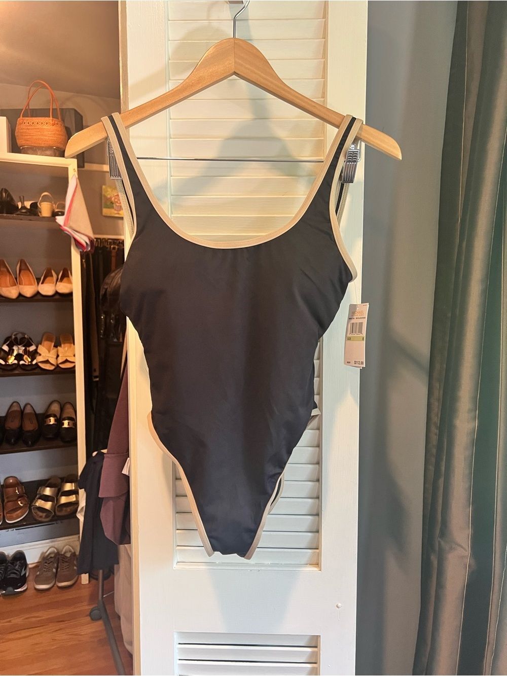 MICHAEL Michael Kors Black One-Piece Swimsuit with Tan Trim